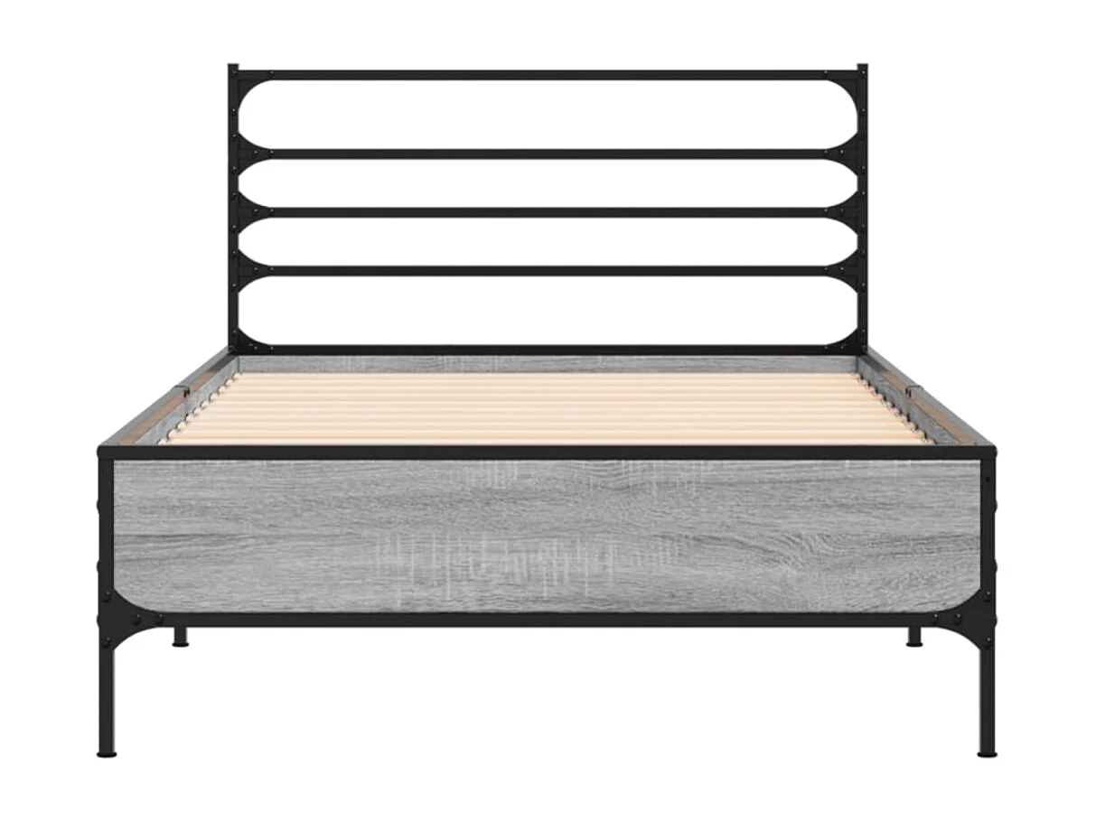 Estructura cama madera ingeniería metal gris Sonoma 100x200 cm