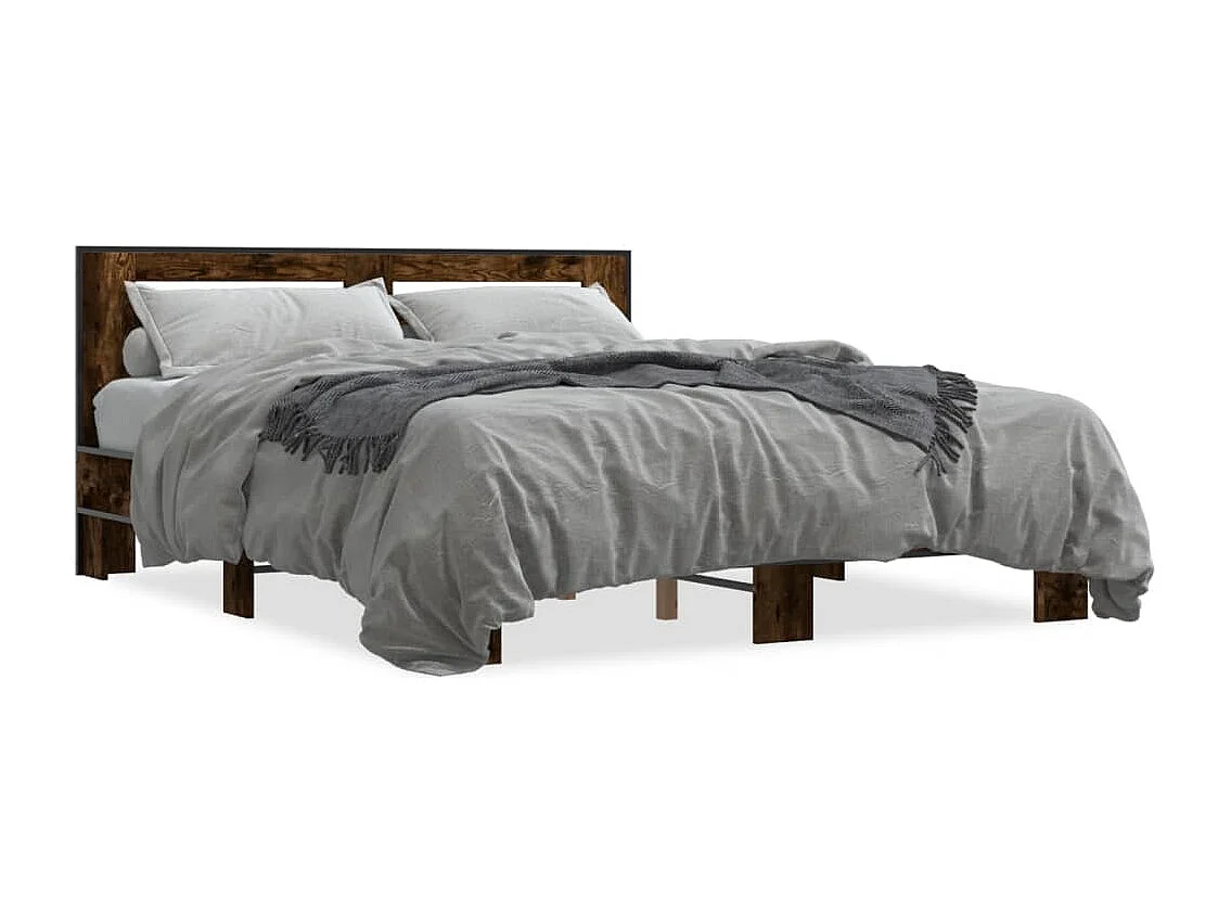Cadre de lit chêne fumé 150x200 cm bois d'ingénierie et métal