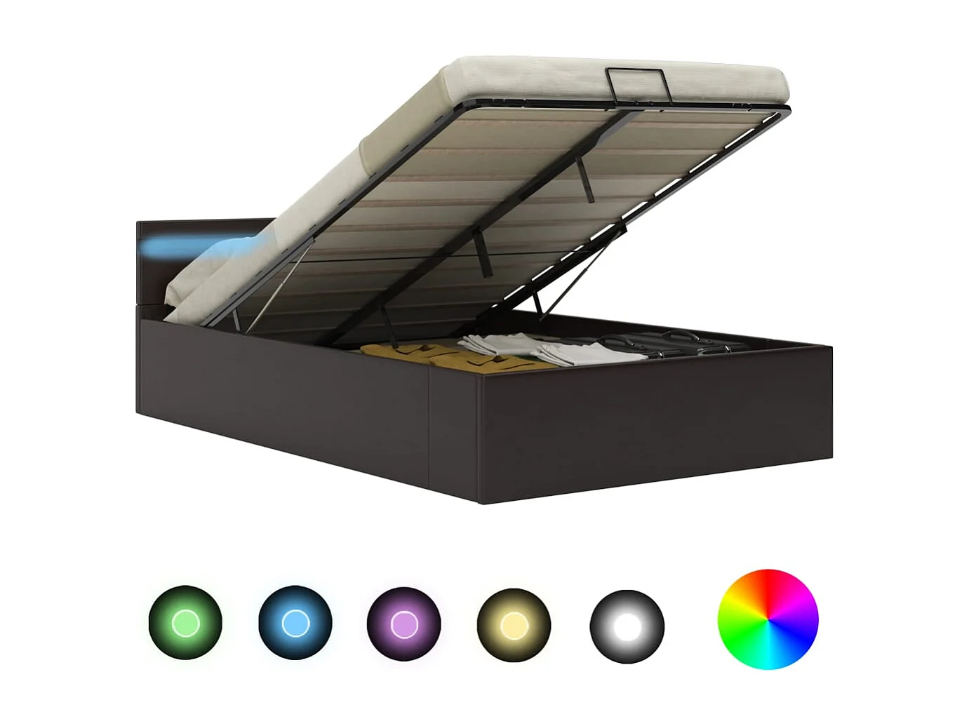 Cama canapé hidráulica con LED cuero sintético gris 140x200 cm