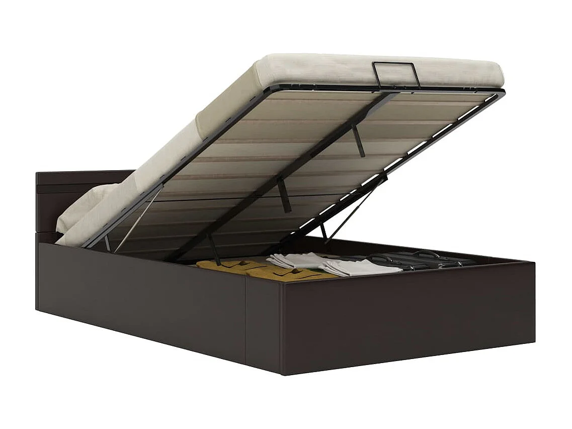 Cama canapé hidráulica con LED cuero sintético gris 140x200 cm