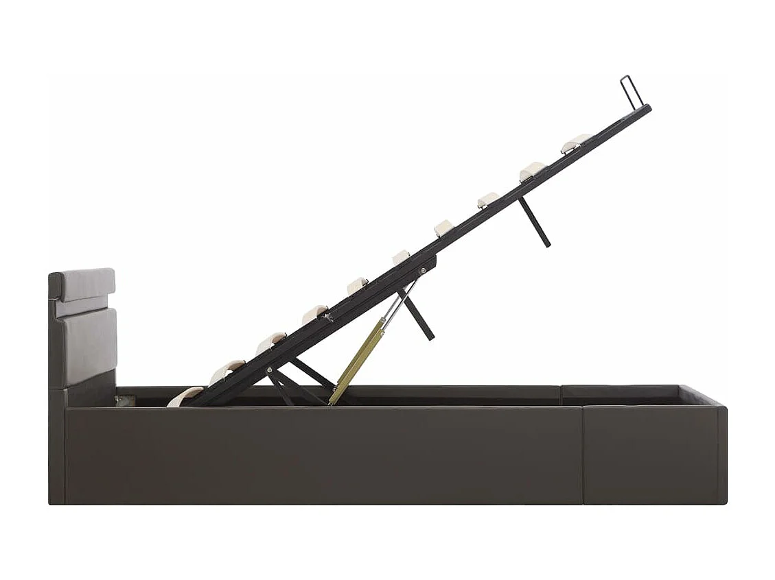 Cama canapé hidráulica con LED cuero sintético gris 140x200 cm