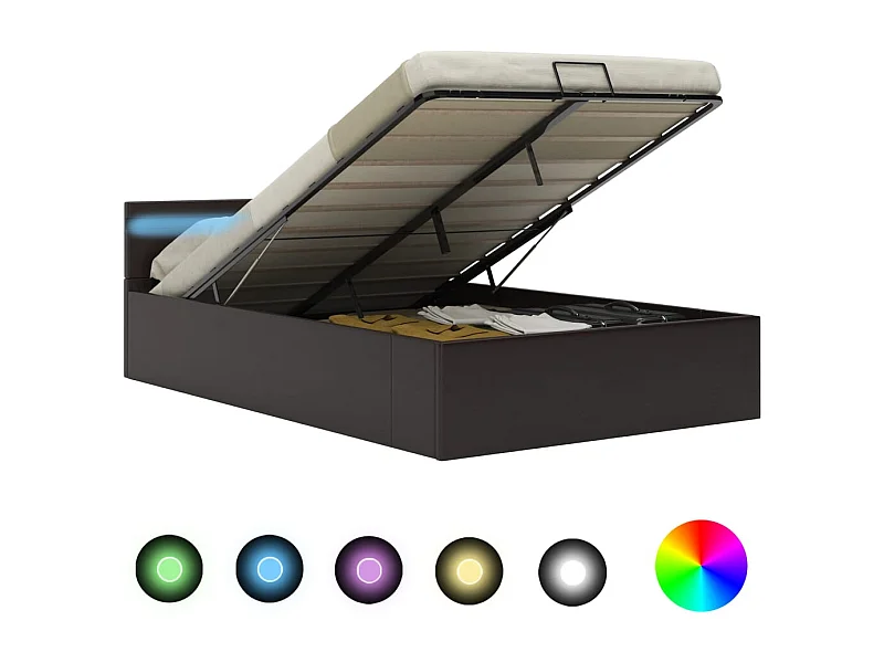 Cama canapé hidráulica con LED cuero sintético gris 140x200 cm