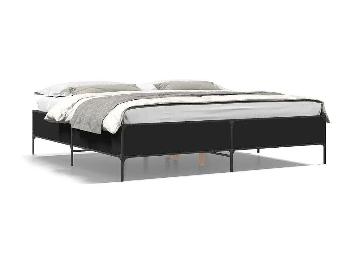 Estrutura de cama 200x200 cm derivados de madeira/metal preto