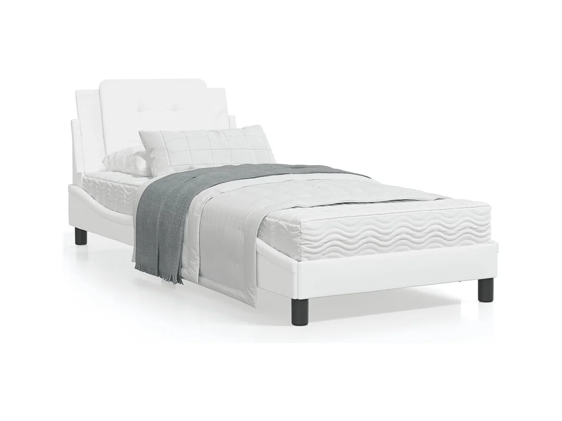 Estrutura cama c/ luzes LED 100x200 cm couro artificial branco
