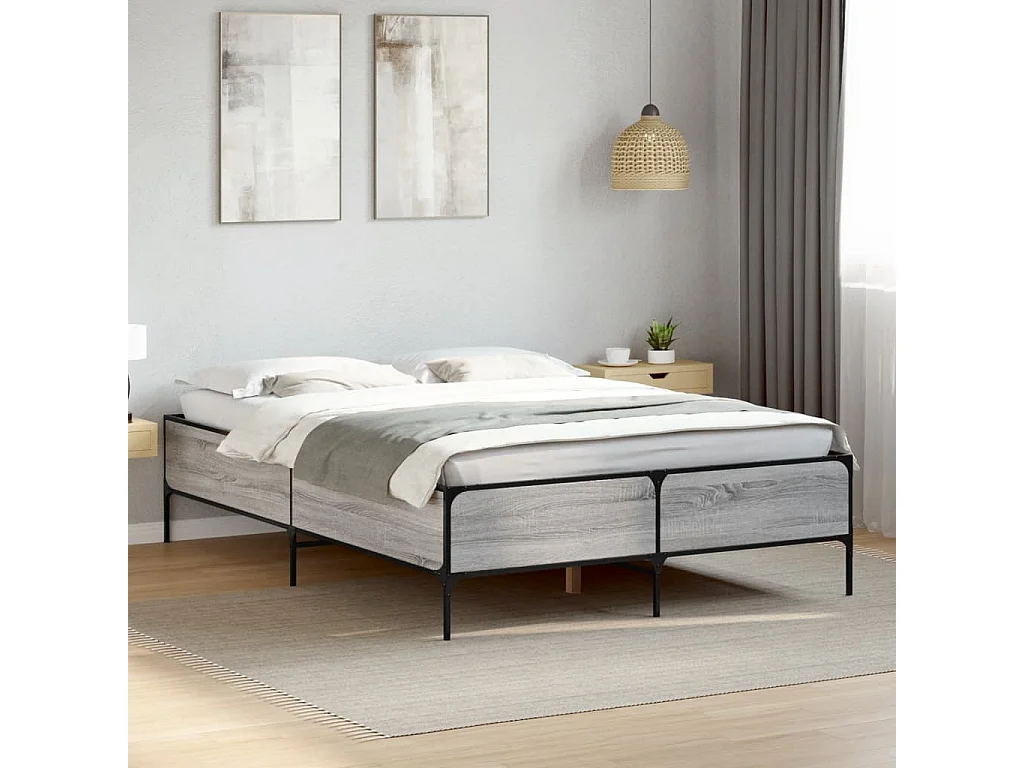 Estructura cama madera ingeniería metal gris Sonoma 120x190 cm