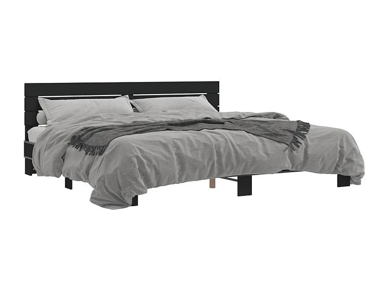 Estructura de cama madera de ingeniería y metal negro 200x200cm
