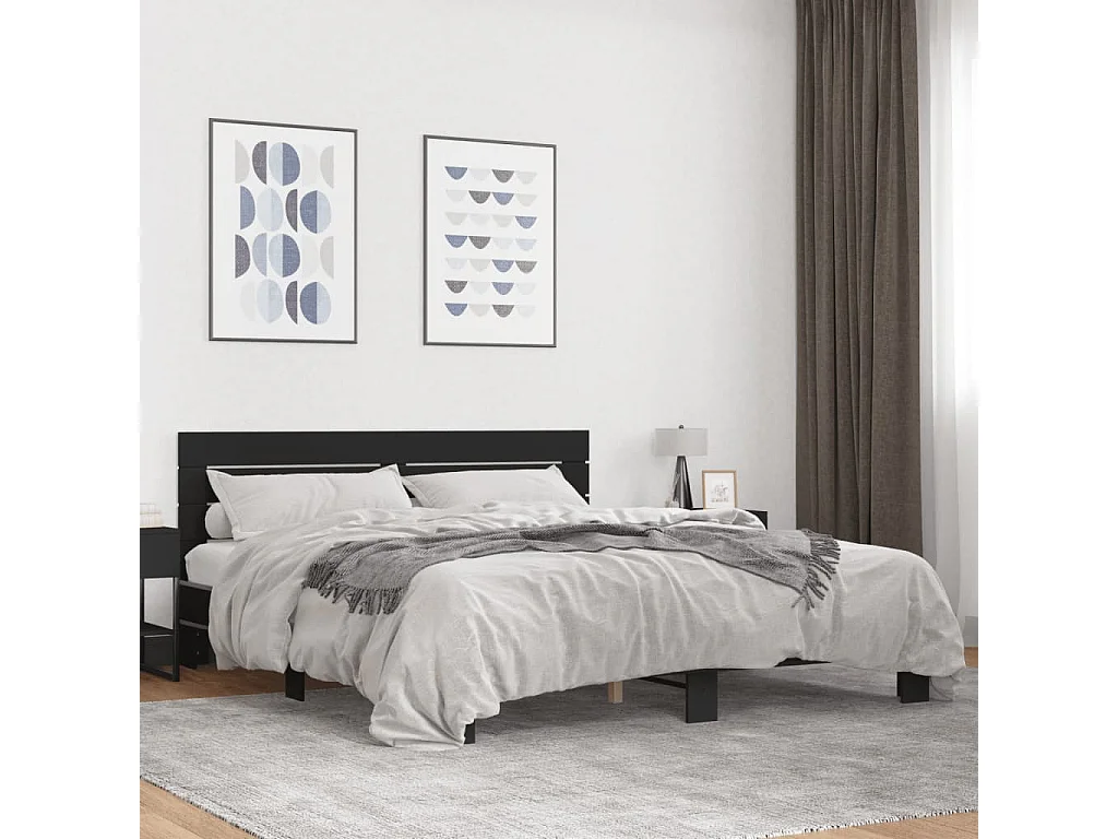 Estrutura de cama 200x200 cm derivados de madeira/metal preto