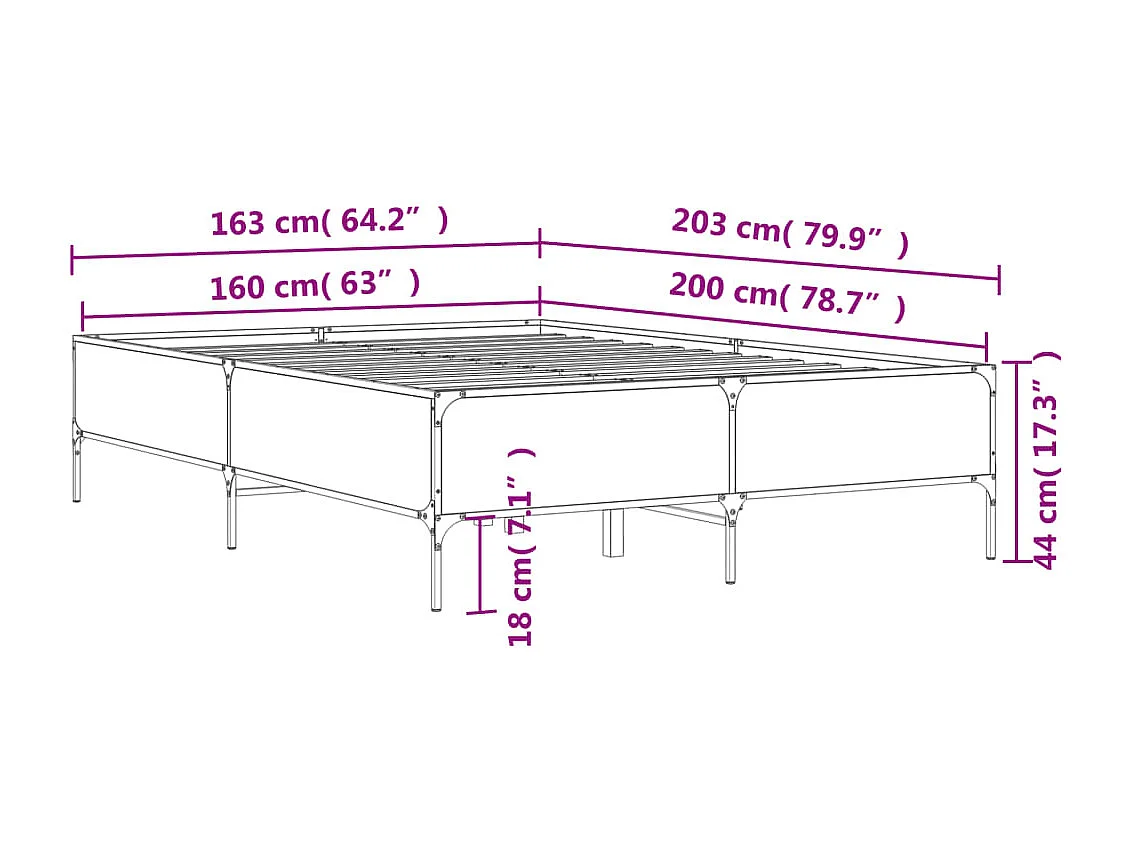 Estructura cama madera ingeniería metal roble Sonoma 160x200 cm