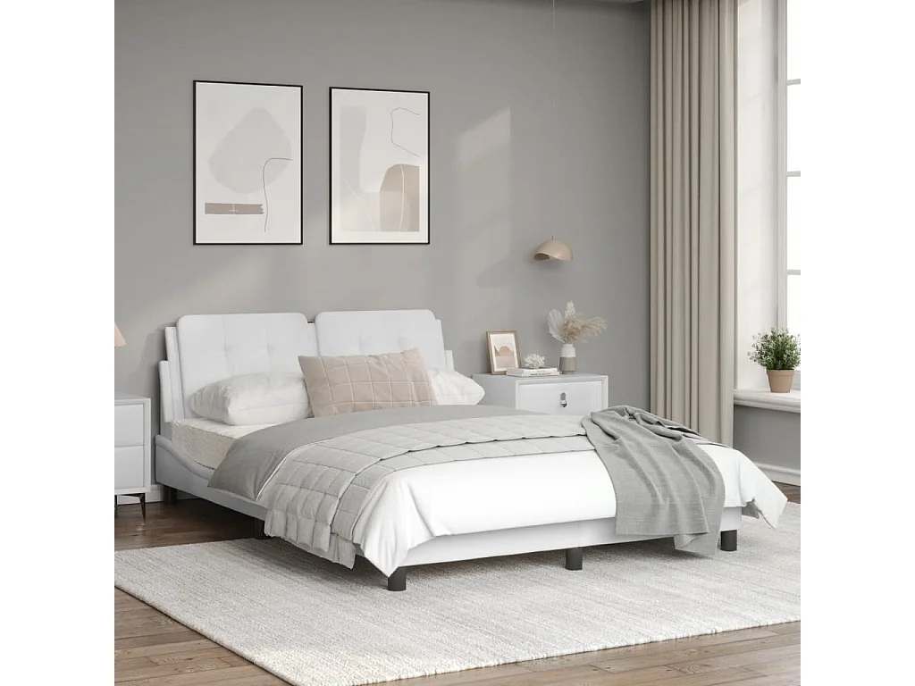 Estrutura de cama c/ luzes LED 140x200 cm couro artif. branco