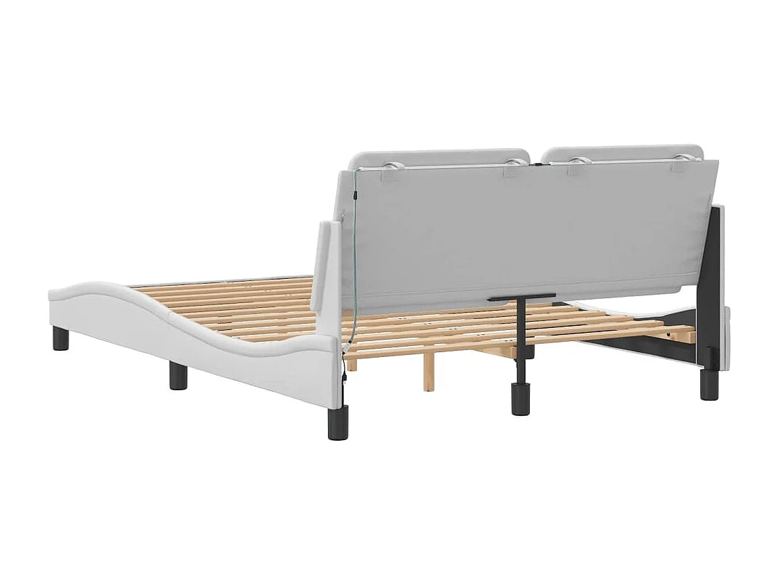 Estrutura de cama c/ luzes LED 140x200 cm couro artif. branco