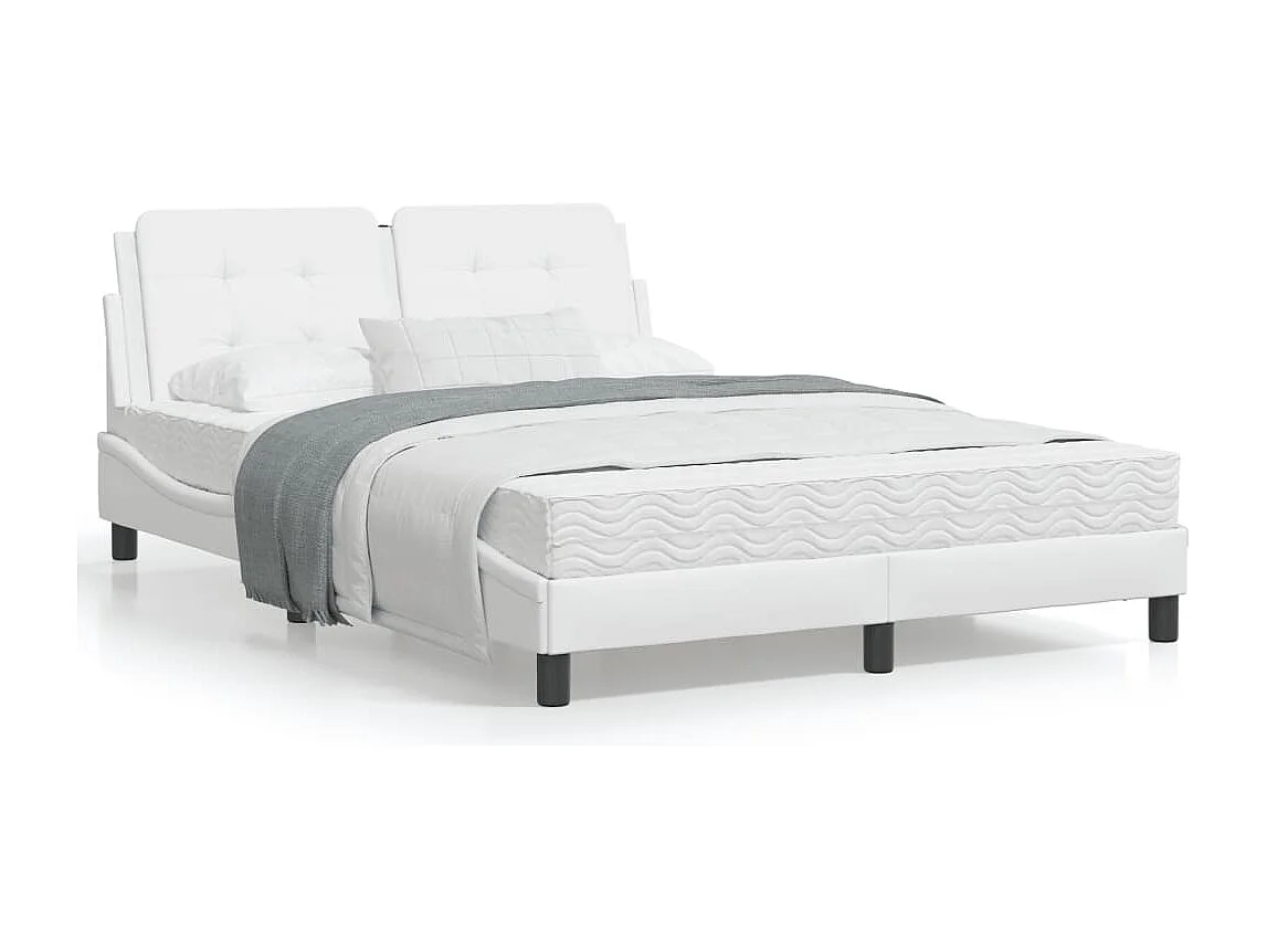 Estrutura de cama c/ luzes LED 140x200 cm couro artif. branco