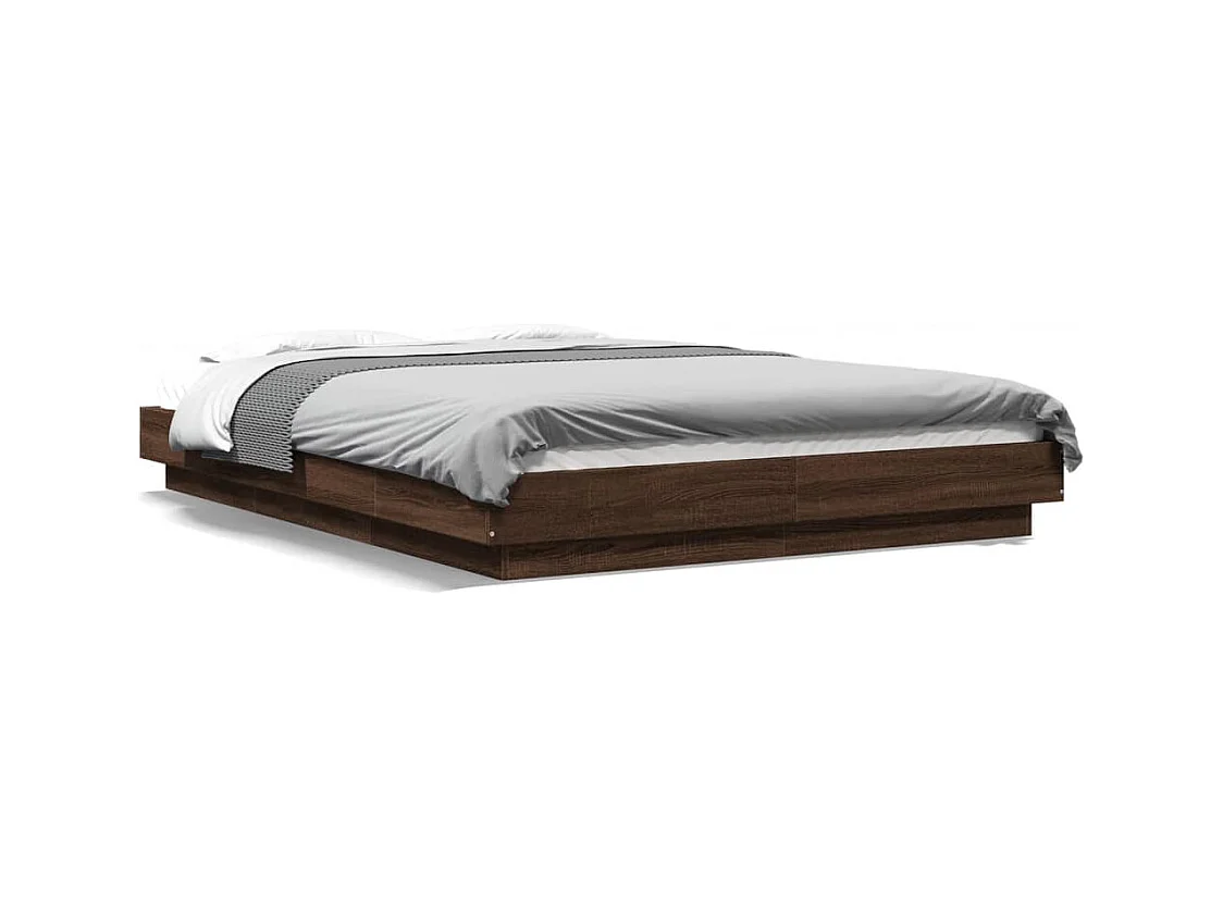Cadre de lit avec lumières LED chêne marron 120x200 cm