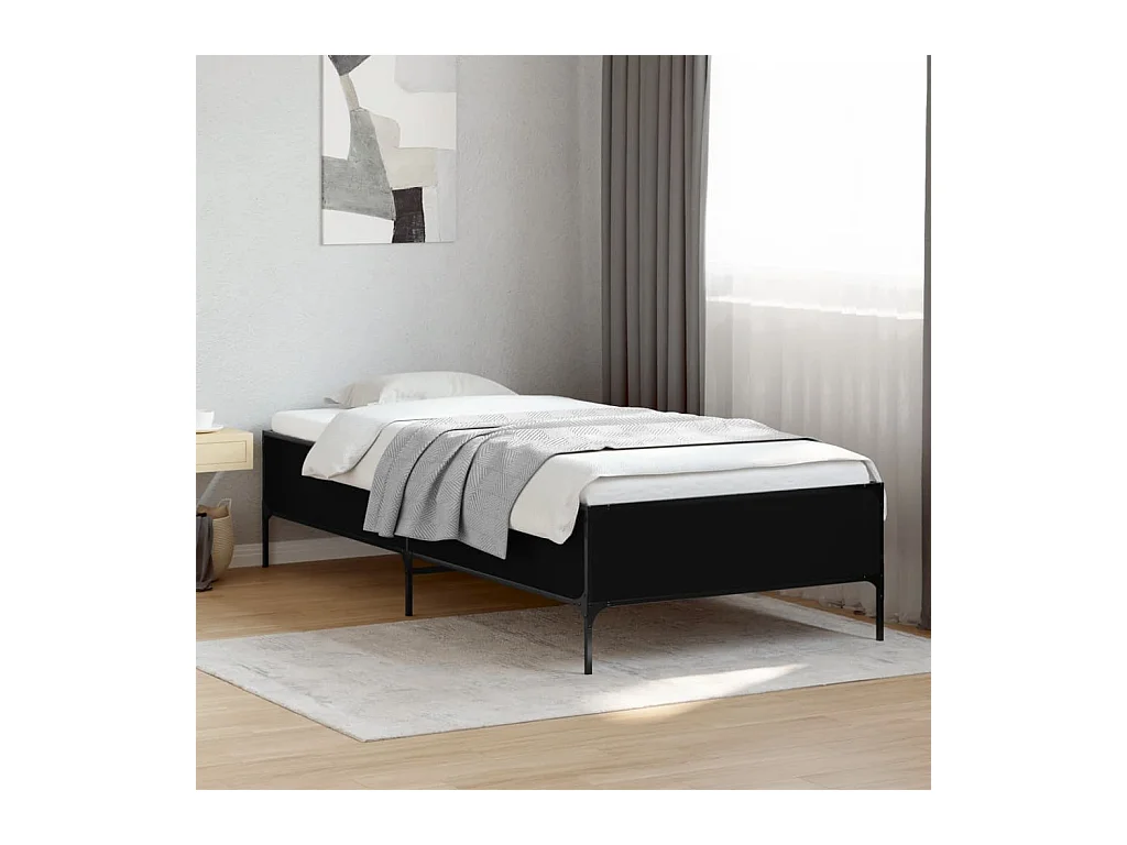 Estructura de cama madera de ingeniería y metal negro 90x200 cm