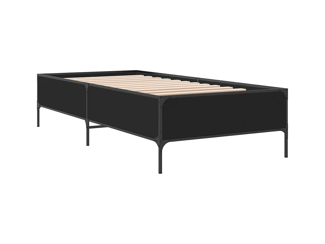 Estructura de cama madera de ingeniería y metal negro 90x200 cm