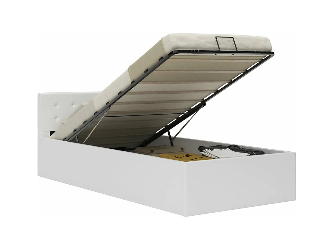 Cama canapé hidráulica cuero sintético blanco 100x200 cm