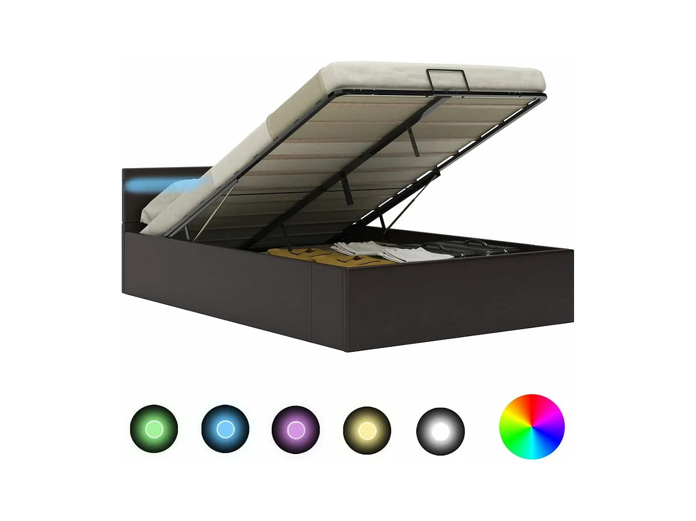 Cama hidráulica c/ arrumação LED 120x200cm couro artifi. cinza