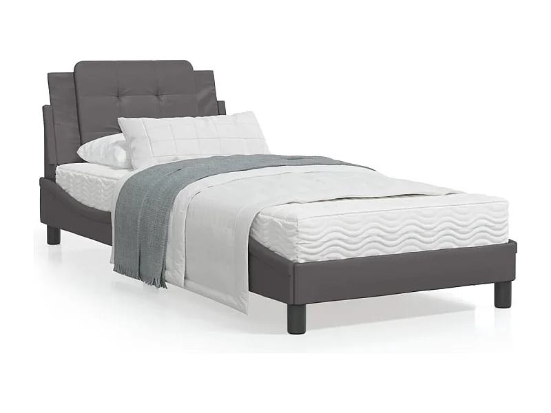 Estructura de cama con cabecero cuero sintético gris 90x200 cm