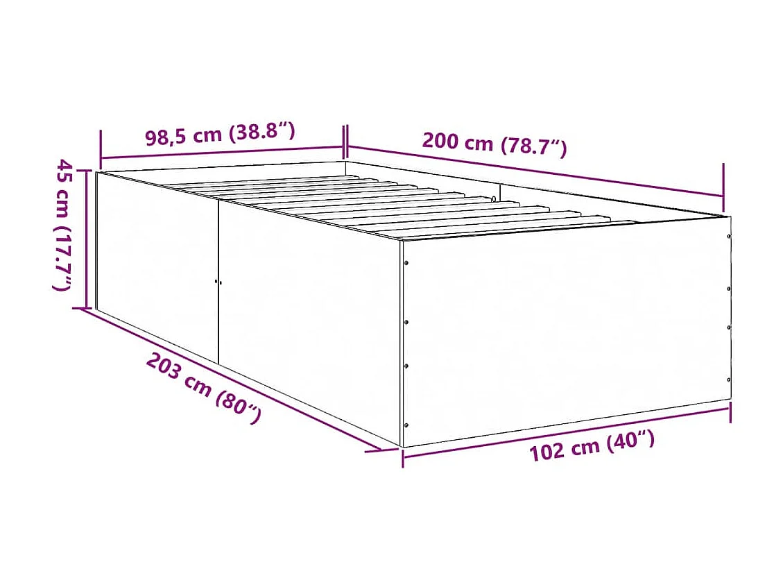 Estructura de cama madera de ingeniería gris hormigón 100x200cm