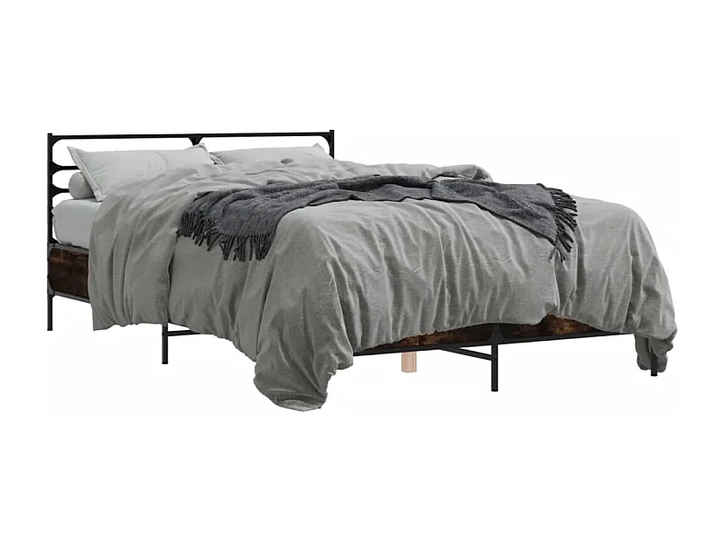 Estructura cama madera ingeniería metal roble ahumado 140x190cm