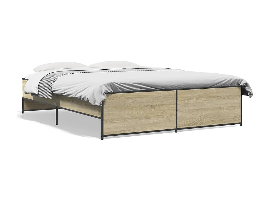 Estructura cama madera ingeniería metal roble Sonoma 160x200 cm