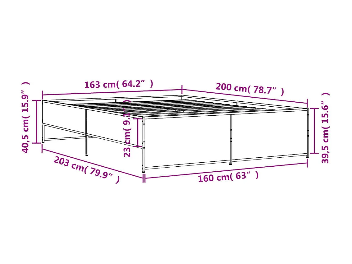 Estructura cama madera ingeniería metal roble Sonoma 160x200 cm