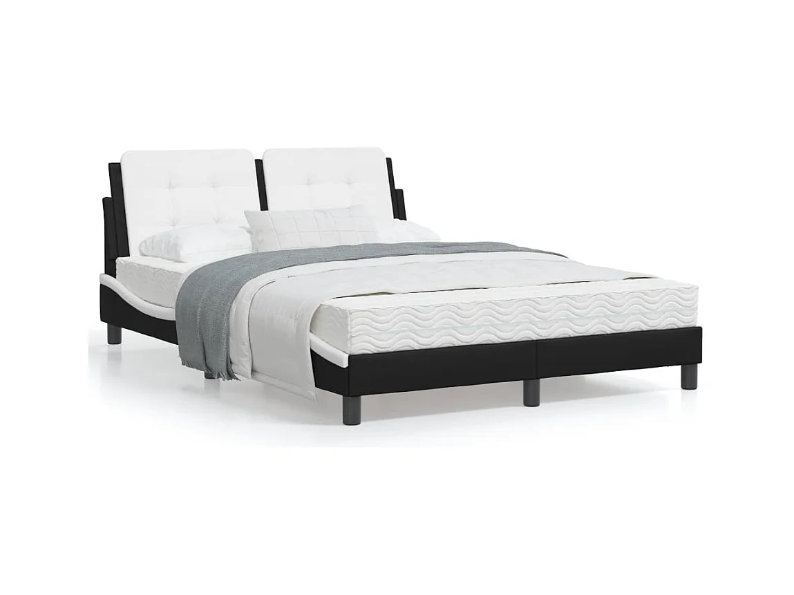 Estrutura cama c/ cabeceira couro artif. 140x190cm preto/branco