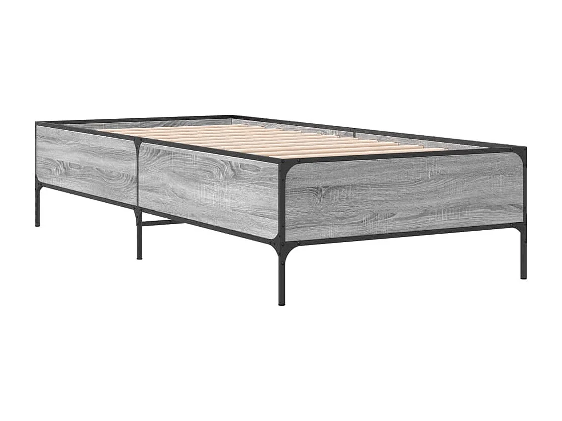 Estructura cama madera ingeniería metal gris Sonoma 90x200 cm