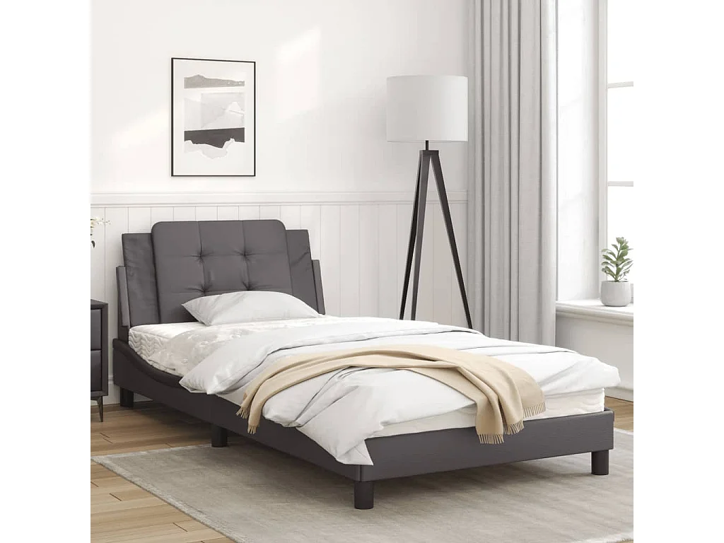 Estructura de cama con cabecero cuero sintético gris 100x200 cm