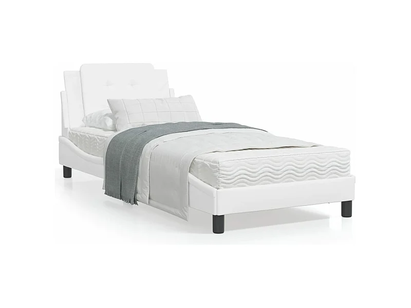Estructura de cama con cabecero cuero sintético blanco 90x200cm