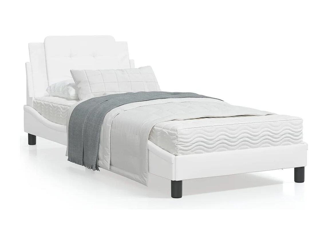 Estructura de cama con cabecero cuero sintético blanco 90x190cm