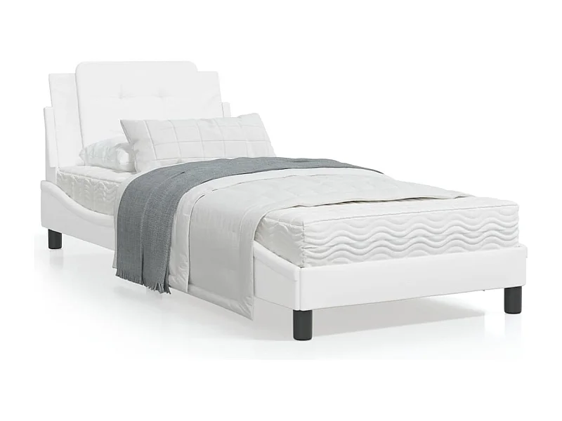 Estrutura de cama c/ cabeceira couro artificial 90x190cm branco