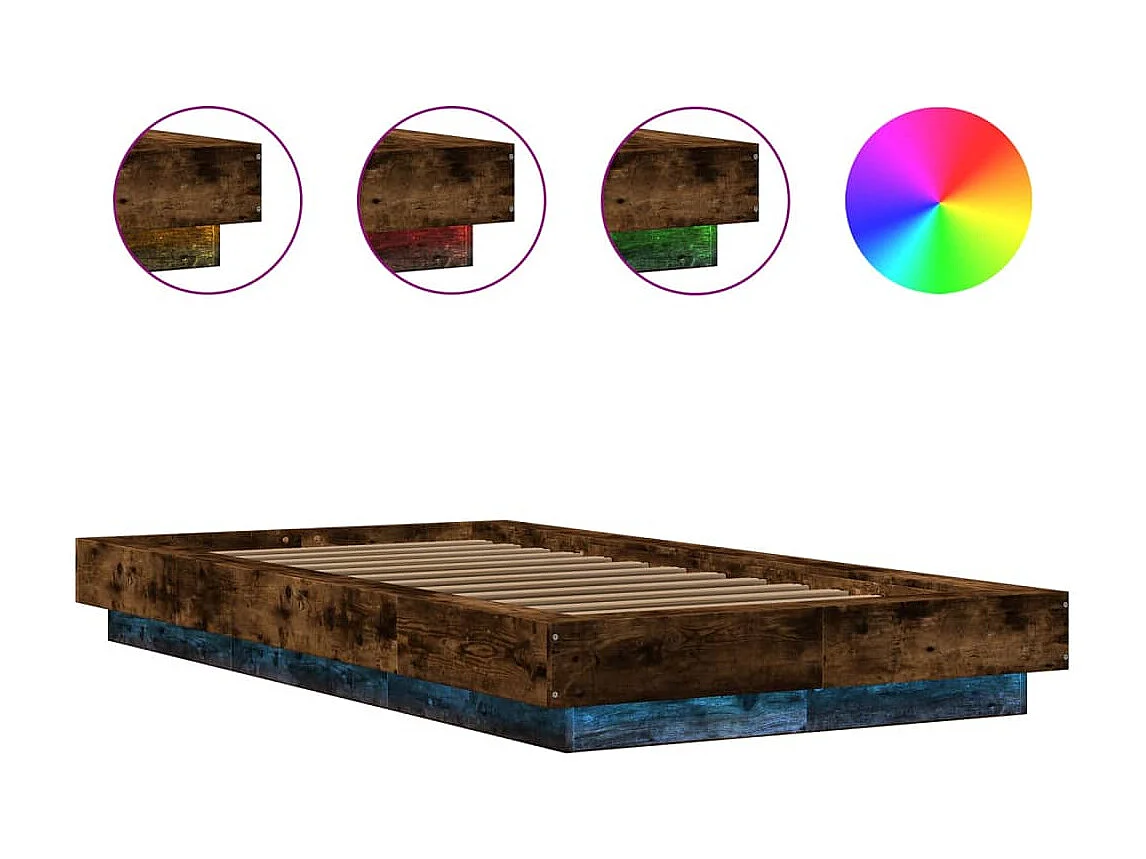 Estructura de cama con luces LED madera roble ahumado 90x200 cm