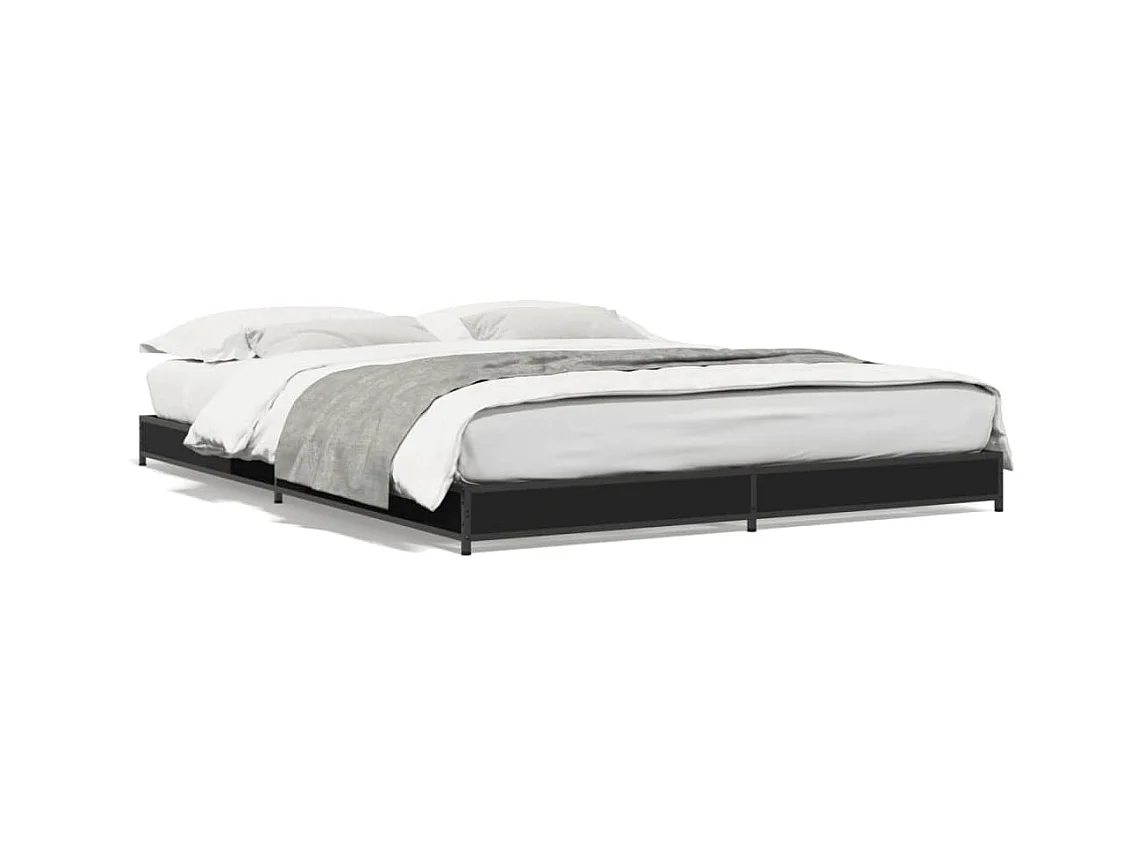 Estructura de cama madera de ingeniería y metal negro 150x200cm