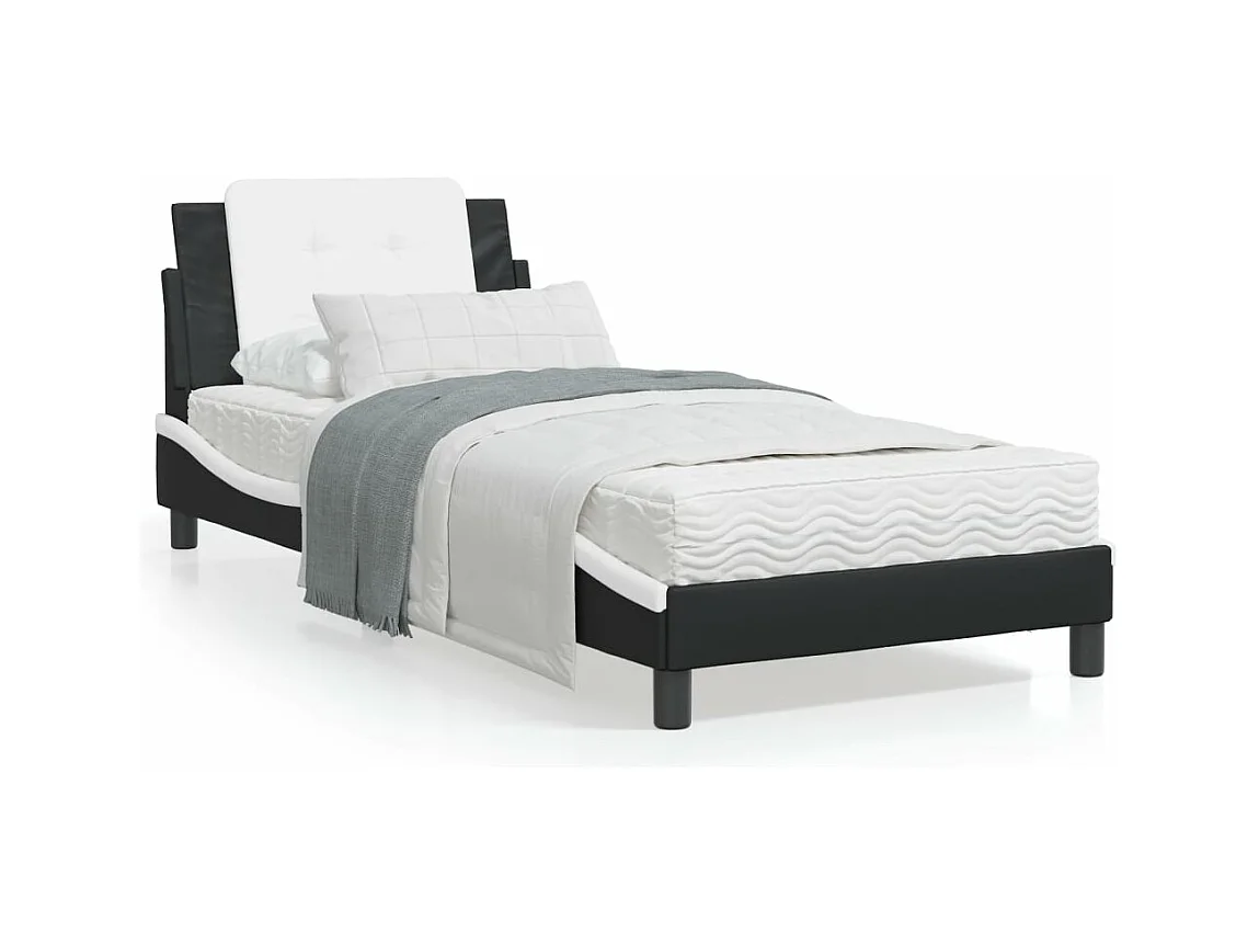 Lit avec matelas noir et blanc 100x200 cm similicuir