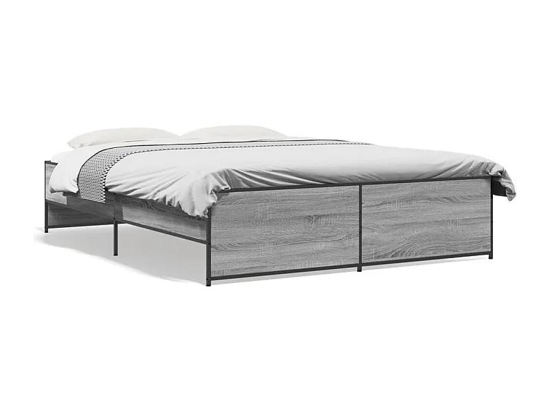 Estructura cama madera ingeniería metal gris Sonoma 160x200 cm