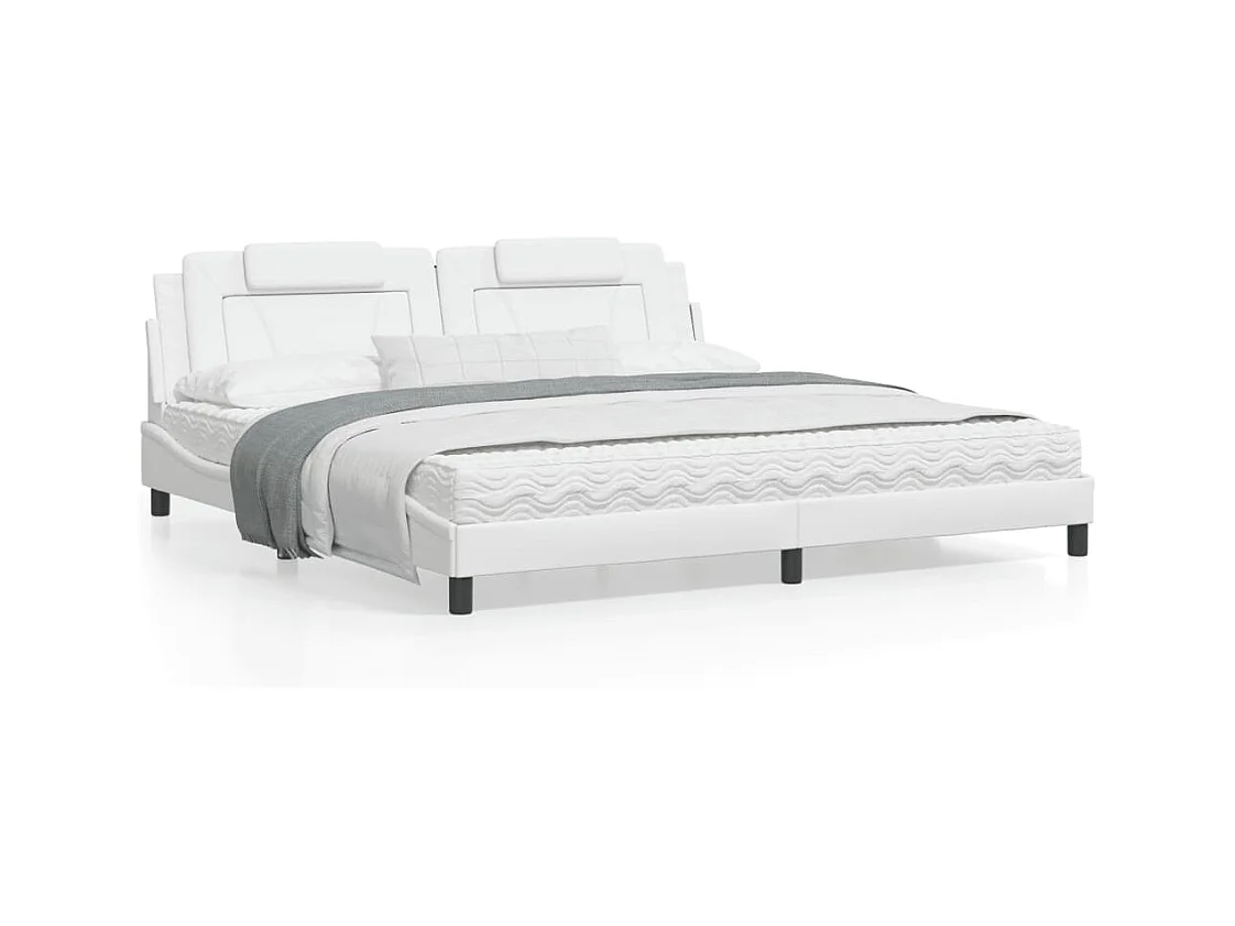Cama com colchão 200x200 cm couro artificial branco