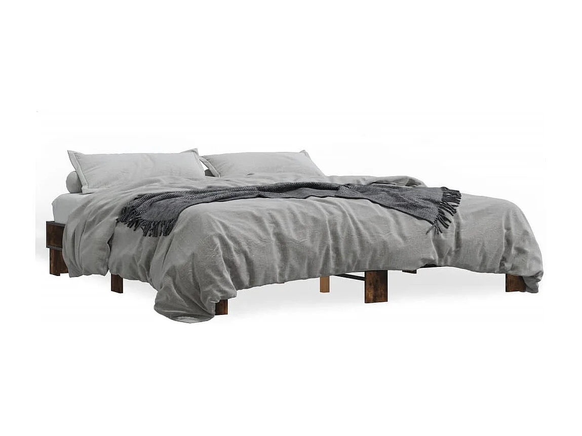 Estructura cama madera ingeniería metal roble ahumado 200x200cm