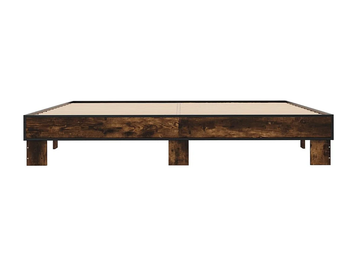 Cadre de lit chêne fumé 200x200 cm bois d'ingénierie et métal