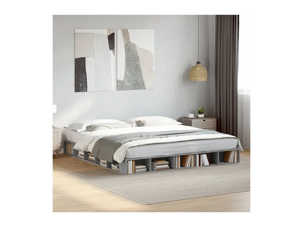 Estrutura de cama 200x200 cm derivados de madeira cinza cimento