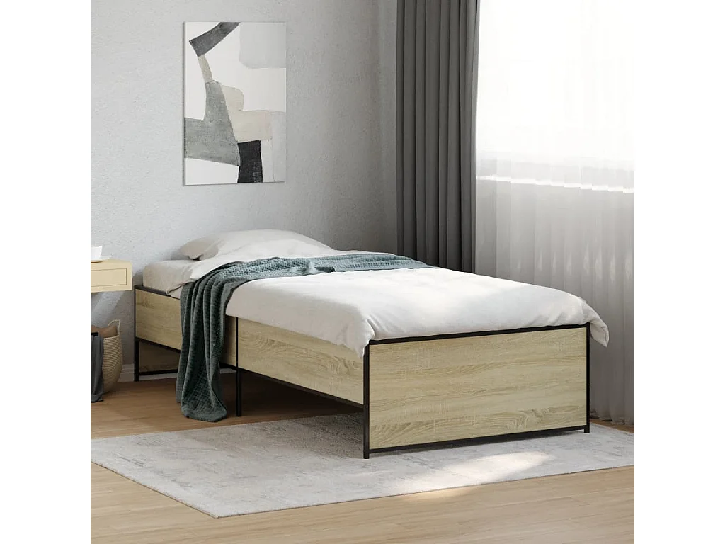 Estructura cama madera ingeniería metal roble Sonoma 75x190 cm