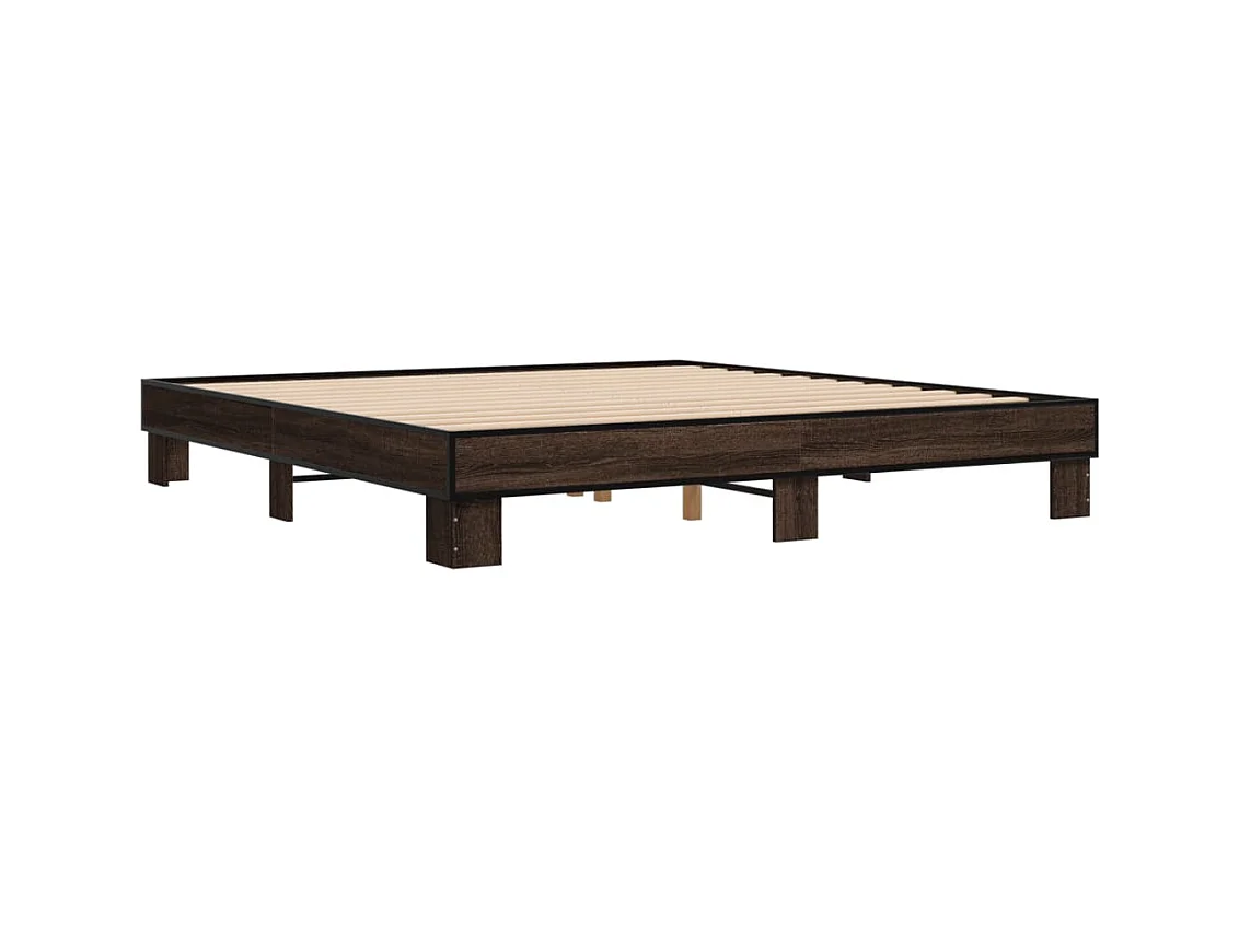 Estructura cama madera ingeniería metal marrón roble 200x200 cm