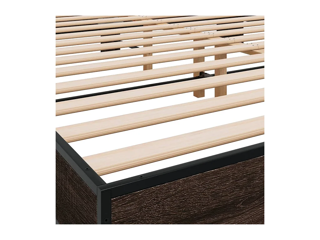 Estructura cama madera ingeniería metal marrón roble 200x200 cm