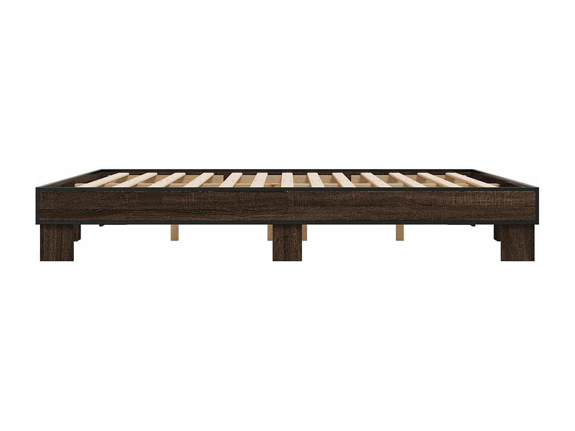 Estructura cama madera ingeniería metal marrón roble 200x200 cm