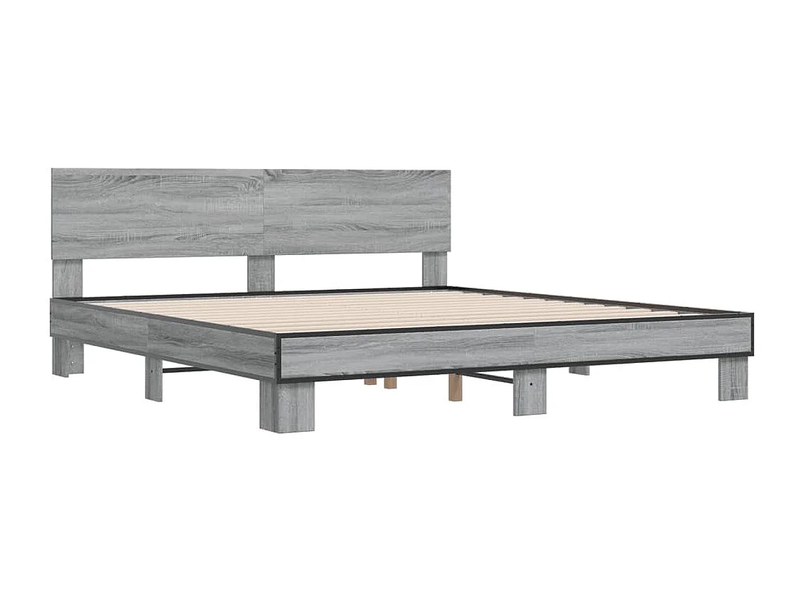 Estructura cama madera ingeniería metal gris Sonoma 200x200 cm