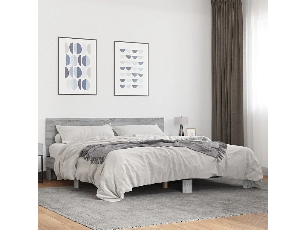 Estructura cama madera ingeniería metal gris Sonoma 200x200 cm
