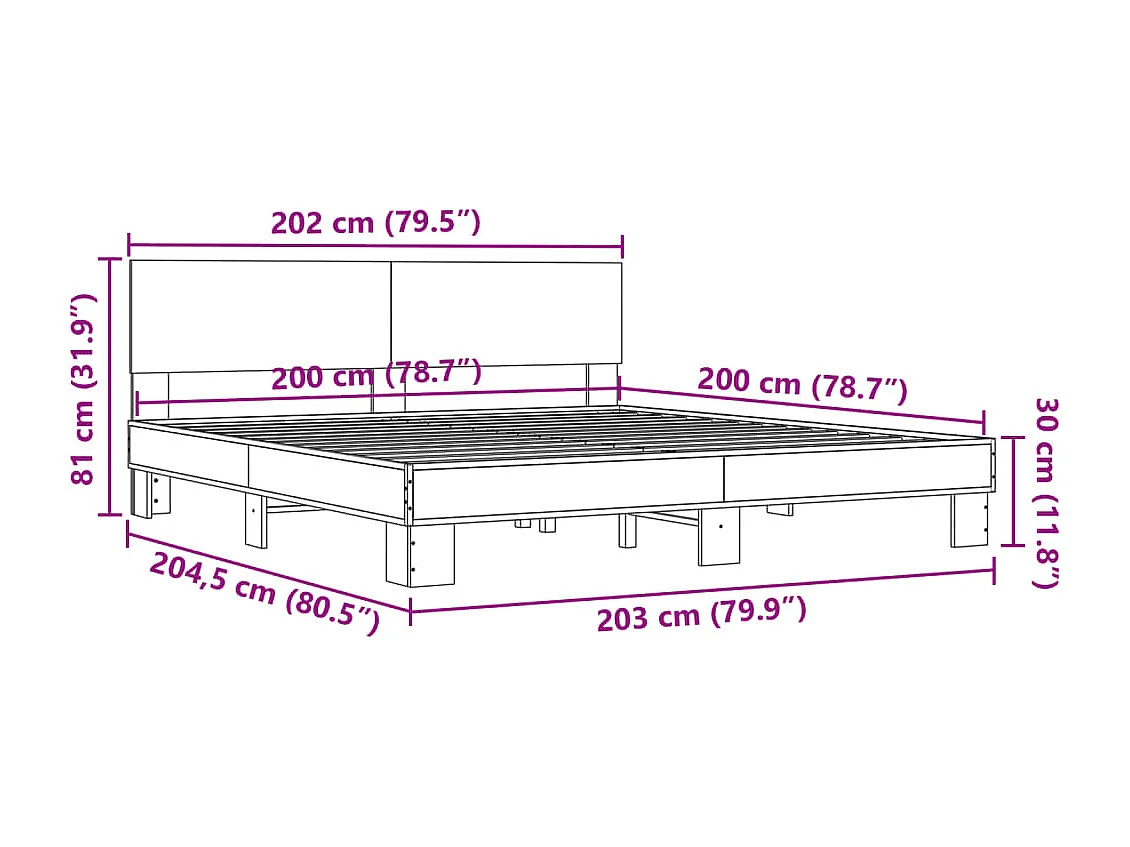 Estructura cama madera ingeniería metal gris Sonoma 200x200 cm