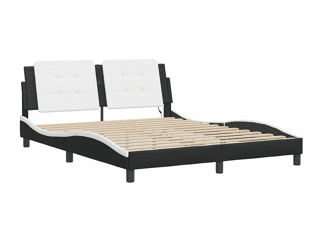 Estructura de cama con luz LED cuero PE negro blanco 160x200 cm