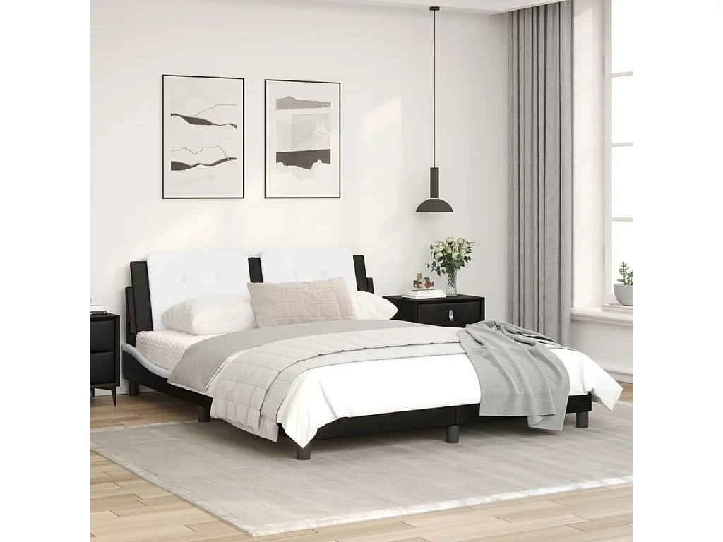 Cadre de lit avec lumières LED noir blanc 160x200 cm similicuir