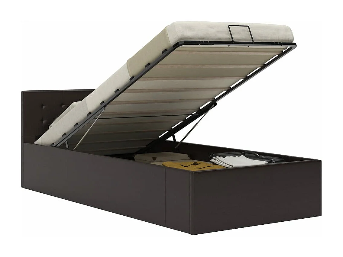 Cama hidráulica c/ arrumação 100x200cm couro artificial cinza