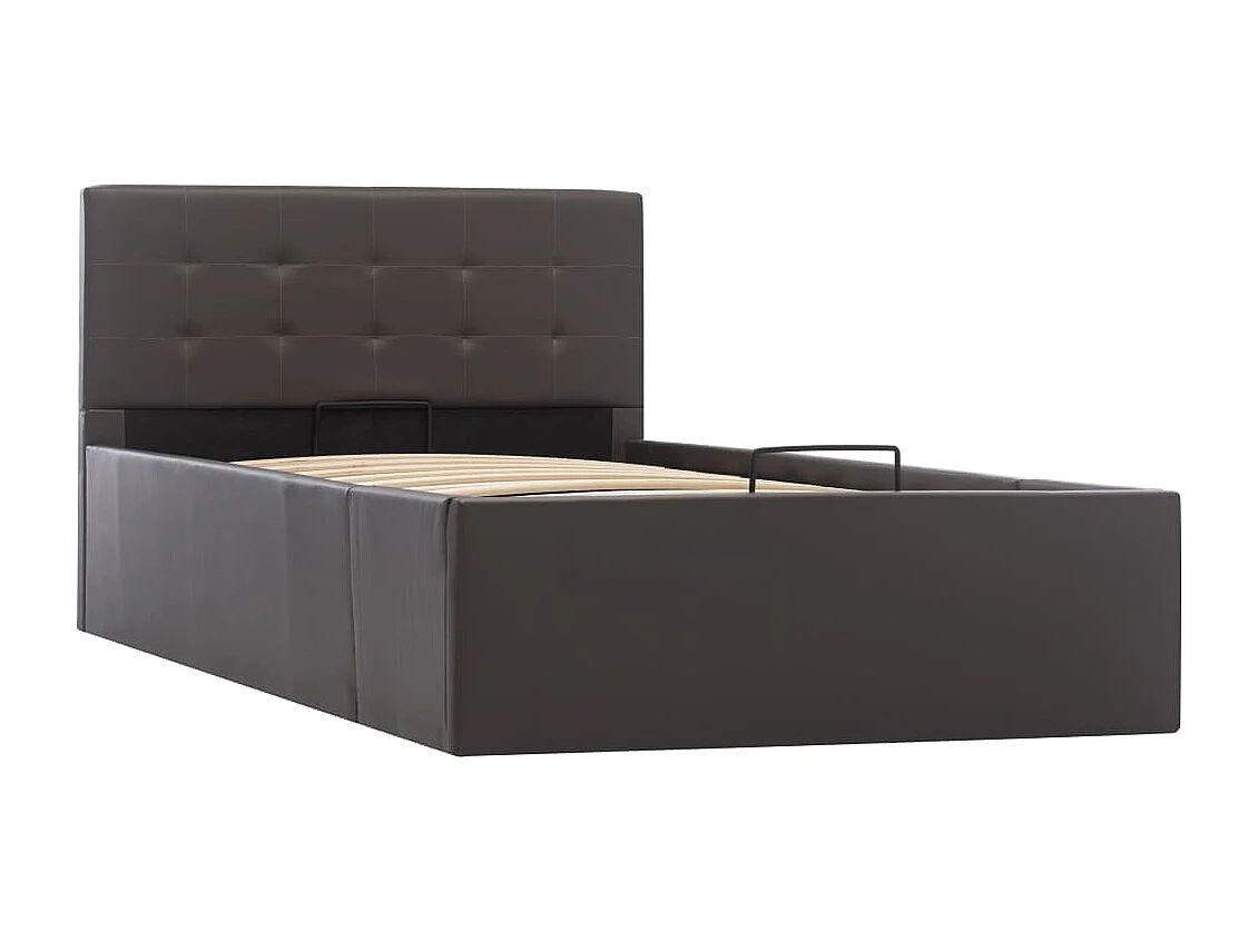 Cama hidráulica c/ arrumação 100x200cm couro artificial cinza